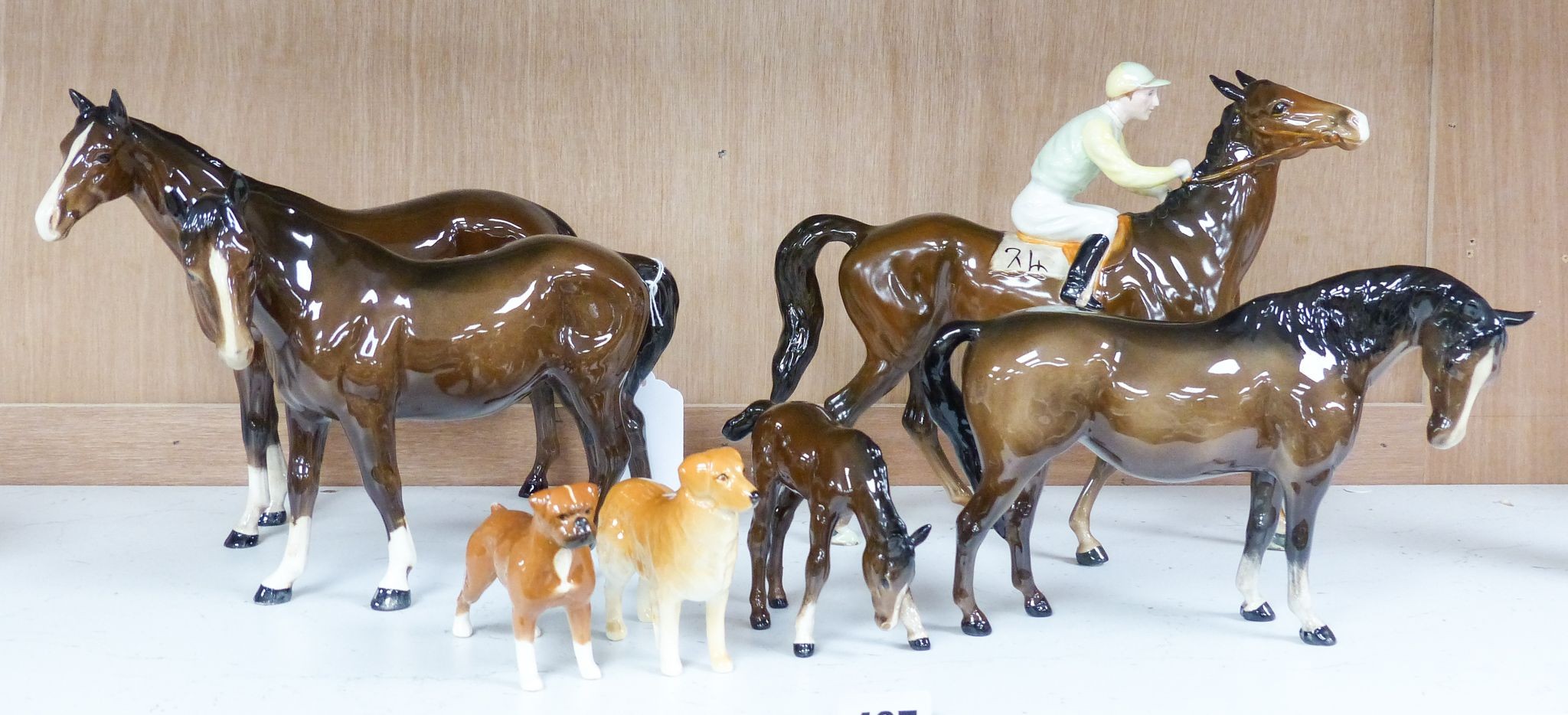 Five Beswick horses and two Beswick dogs, tallest 21.5 cm